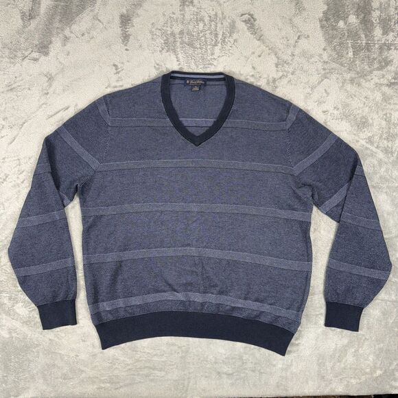 Brooks Brothers Sweater XL Silk Cashmere Cotton Blend Tight‎ Knit Striped L/S - Picture 1 of 10